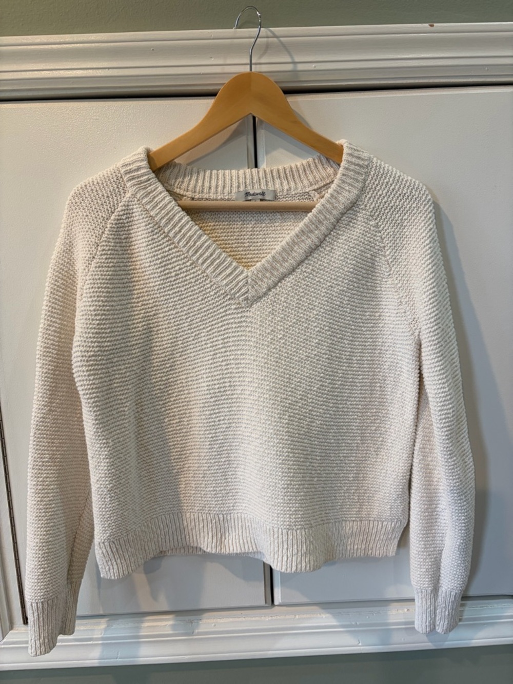 Madewell Cream V-Neck Knit Sweater